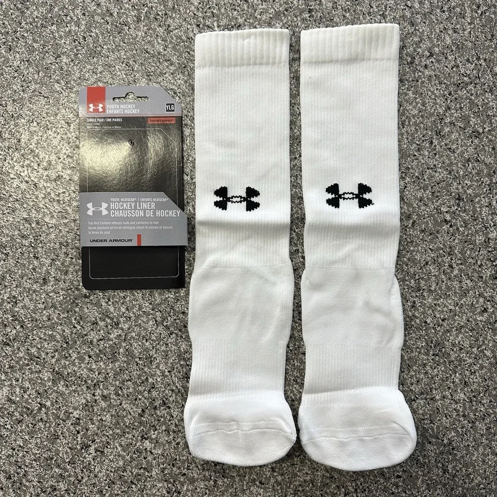 Under Armour Hockey Socks Liner Youth Large White Lot of 3 Pairs UA OTC 1-4Y